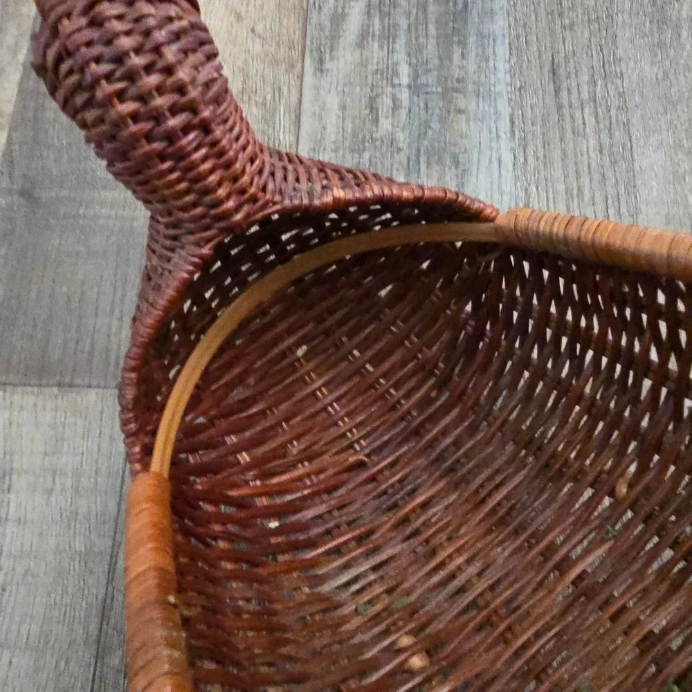 Wicker Duck Basket Wooden Beak Brown Woven Farmhouse Rustic Boho Primitive